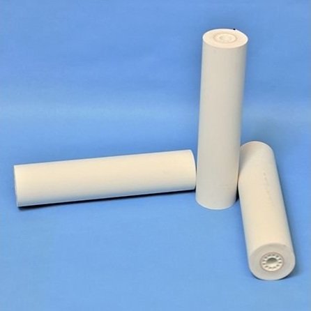 Printek 93211 Direct Thermal Receipt Paper 8" Perforated with black mark on back.