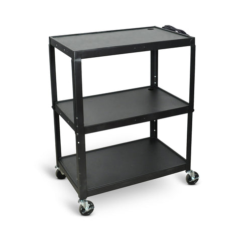 Luxor AVJ42XL Extra-Large Adjustable-Height Steel AV Cart Three Shelves Black Electric