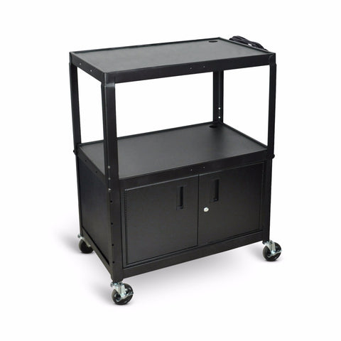 Luxor AVJ42XLC Extra Large Adjustable Height Steel AV Cart Three Shelves Black Electric