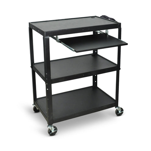 Luxor AVJ42XLKB Extra-Large Adjustable-Height Steel AV Cart Pullout Keyboard Tray