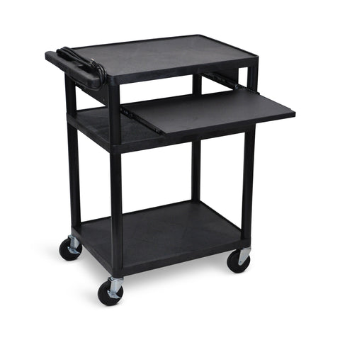 Luxor LP34LE-B 34"H AV Cart - Three Shelves Front Pullout