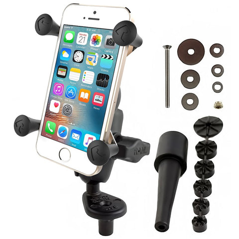 RAM-B-176-A-UN7U RAM Mounts Fork Stem Mount with Short Double Socket Arm & Universal X-Grip® Cell/iPhone Cradle - Synergy Mounting Systems