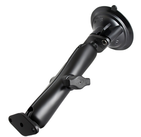 RAM-B-166U-C RAM Mounts Twist-Lock Suction Cup Double Ball Mount w/ Long Arm - Synergy Mounting Systems