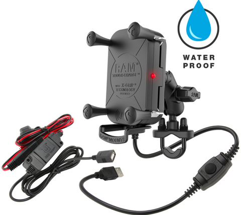 RAM-B-149Z-A-UN12W-V7M RAM Tough-Charge™ Waterproof Wireless Charging Motorcycle Mount - Synergy Mounting Systems