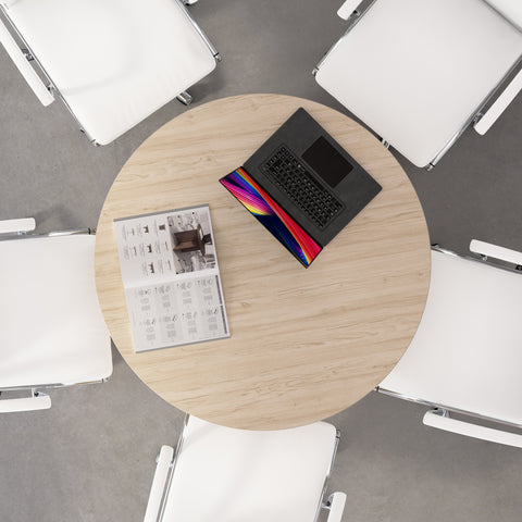 Bush Business Furniture 99TB42RNE 42-inch Round Conference Table with Wood Base in Natural Elm