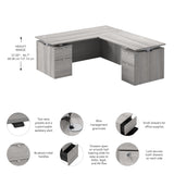 Bush Business Furniture SUT018PG Stratus 72W x78D Height Adjustable L Shaped Standing Desk with Drawers in Platinum Gray with Metallic Gray Base