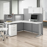 Bush Business Furniture WC36194-03STGK Office in an Hour 65W L Shaped Cubicle Desk with Storage, Drawers, and Organizers in Pure White