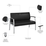 Bush Business Furniture CH3903BVL-03 Arrive Waiting Room Loveseat with Arms in Black Vinyl