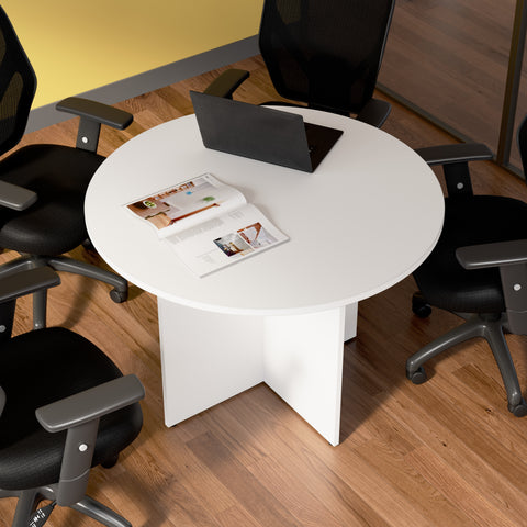 Bush Business Furniture 99TB42RWH 42-inch Round Conference Table with Wood Base in White
