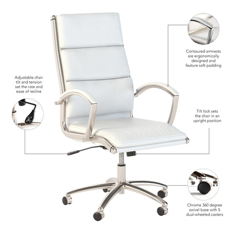 Bush Business Furniture CH1701WHL-03 Modelo High Back Leather Executive Office Chair in White