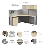 Bush Business Furniture WC36594-03STGK Office in an Hour 65-inch L Shaped Cubicle Desk with Storage, Drawers, and Organizers in Natural Elm