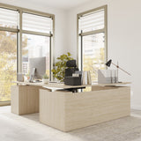 Bush Business Furniture SUT018NE Stratus 72W x78D Height Adjustable L Shaped Standing Desk with Drawers in Natural Elm with White Base