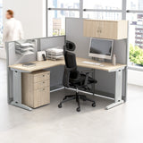 Bush Business Furniture WC36594-03STGK Office in an Hour 65-inch L Shaped Cubicle Desk with Storage, Drawers, and Organizers in Natural Elm