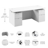 Bush Business Furniture Stratus 72W x30D Electric Standing Desk with Drawers and Modesty Panel in White with White Base