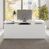Bush Business Furniture Stratus 72W x30D Electric Standing Desk with Drawers and Modesty Panel in White with White Base