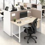 Bush Business Furniture HUS023WHNE Hustle 60-inch 2 Person Office Cubicles with Locking Storage and Large Tackboards in White and Natural Elm