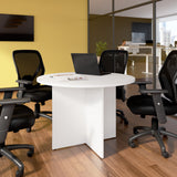 Bush Business Furniture 99TB42RWH 42-inch Round Conference Table with Wood Base in White