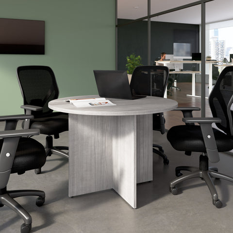 Bush Business Furniture 99TB42RPG 42-inch Round Conference Table with Wood Base in Platinum Gray