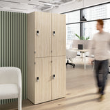 Bush Business Furniture AUS130NEK Assure Two Tier 4 Door Storage Lockers with Keypad Locks in Natural Elm