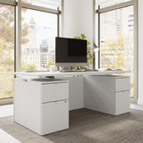Bush Business Furniture Stratus 72W x30D Electric Standing Desk with Drawers and Modesty Panel in White with White Base