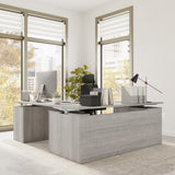 Bush Business Furniture SUT018PG Stratus 72W x78D Height Adjustable L Shaped Standing Desk with Drawers in Platinum Gray with Metallic Gray Base