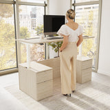 Bush Business Furniture Stratus 72W x30D Electric Standing Desk with Drawers and Modesty Panel in Natural Elm with White Base