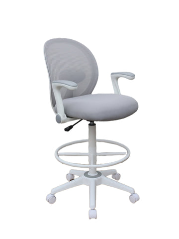 Boss Grey Mesh, Flip Arm, Stool, White Frame MODEL # B1676WT-GY