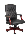 Boss Classic Black Caressoft Chair With Mahogany Finish Frame MODEL # B905-BK