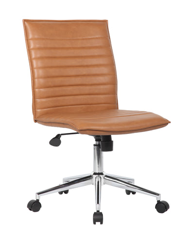 Boss Caramel Vinyl Armless Hospitality Chair MODEL # B9534C-CML