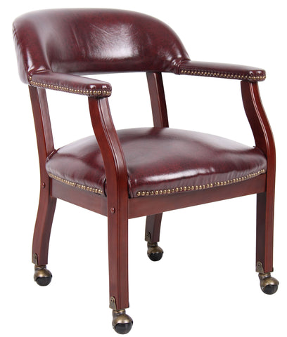Boss Captain's guest, accent or dining chair in Burgundy Vinyl W/ Casters MODEL # B9545-BY