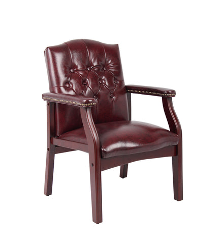Boss Traditional Oxblood Vinyl guest, accent or dining chair W/ Mahogany Finish MODEL # B959-BY