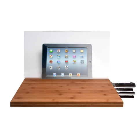 Bamboo Cutting Board with Screen Shield for iPad and Knife Storage CTA DIGITAL