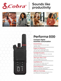 Cobra 0190021-1 Performa 600 Digital Radio, DMR Tier II, UHF, 2W, MIL810H & IP67 Waterproof, Single radio, Includes drop in charger with spare battery slot