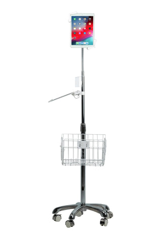 Heavy-Duty Gooseneck Floor Stand with VESA Plate and Storage Basket by CTA Digital
