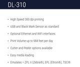 DASCOM 289161668 DL-310 Thermal/Direct Transfer Printer up to 4 inches wide USB and Ethernet