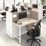Bush Business Furniture HUS020WHNE Hustle 48-inch 2 Person Office Cubicles with Locking Storage and Large Tackboards in White and Natural Elm