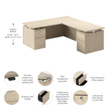 Bush Business Furniture SUT018NE Stratus 72W x78D Height Adjustable L Shaped Standing Desk with Drawers in Natural Elm with White Base
