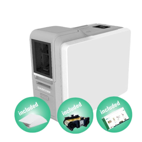 Dascom DC-340 Simplex Card Printer / USB / 300 print YMCKO ribbon / 100 30 mil cards BUNDLE