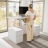 Bush Business Furniture Stratus 72W x30D Electric Standing Desk with Drawers and Modesty Panel in White with White Base