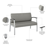 Bush Business Furniture CH3903GVL-03 Arrive Waiting Room Loveseat with Arms in Light Gray Vinyl