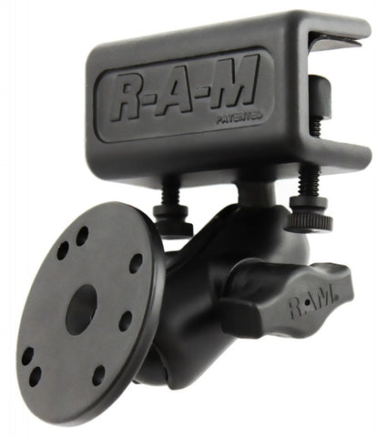 RAM-B-177-202U RAM Mounts Glare Shield Clamp w/ Short Double Socket Arm & Round Base & AMPS Hole Pattern - Synergy Mounting Systems