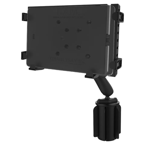 RAP-299-3-C-234-6U RAM Mounts Tough-Tray™ II Tablet Holder with RAM-A-CAN™ II Cup Holder Mount - Synergy Mounting Systems