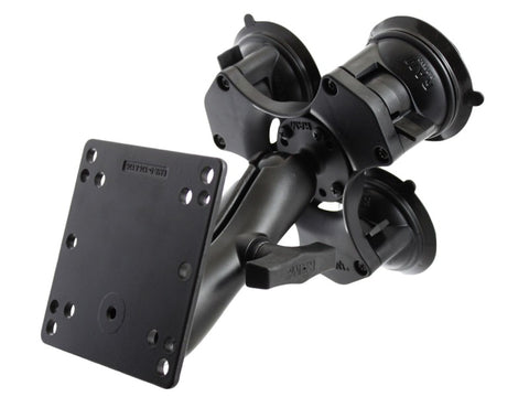 RAP-365-101-246U RAM Mounts Triple Suction Cup Base with Medium Length Double Socket Arm & 4.75" Square Base (VESA 75mm and 100mm Hole Patterns) - Synergy Mounting Systems