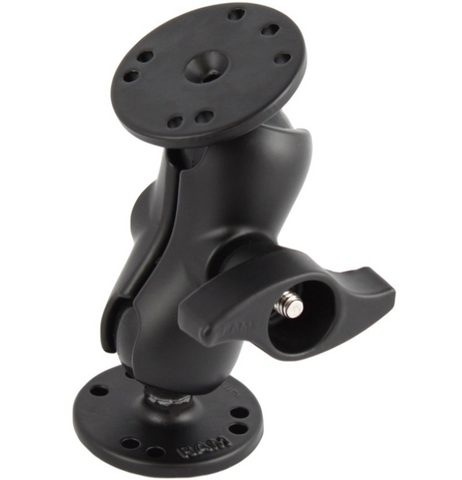 RAM-101MU-B RAM Mounts RAM C Size 1.5" Ball Mount with Short Double Socket Arm, Metal Knob &amp; 2/2.5" Round Plate AMPs Hole Pattern - Synergy Mounting Systems